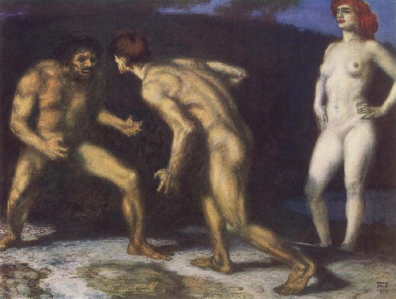 Franz von Stuck Fighting fro a Woman oil painting image